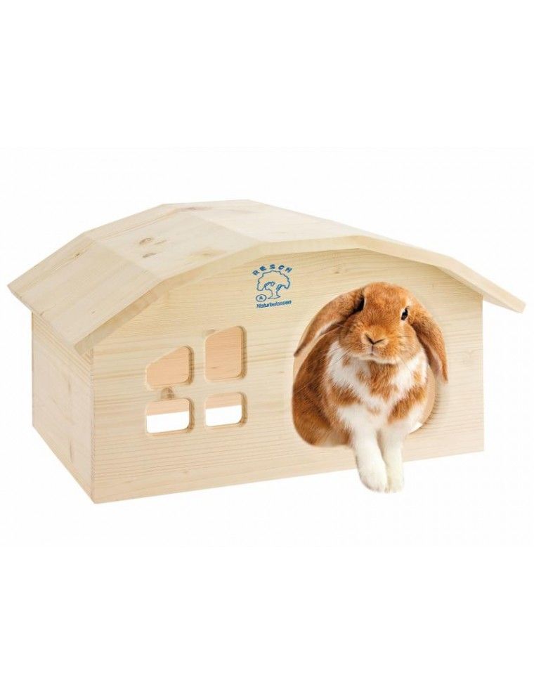 RESCH - Casa de Madeira Maciça para Coelhos e Porquinhos-da-índia